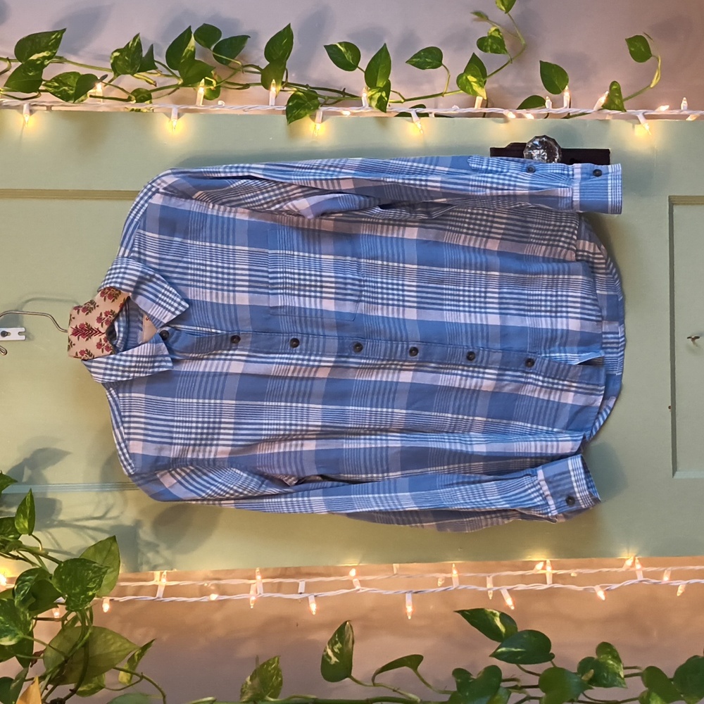 Women's SO Powder Blue White Plaid Flannel Modal Button Up S